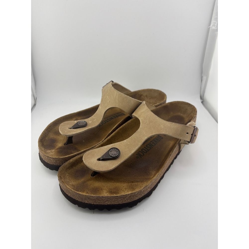 Birkenstock Gizeh Tobacco Brown Nubuck Leather Thong Sandals Womens 39 L8 M6